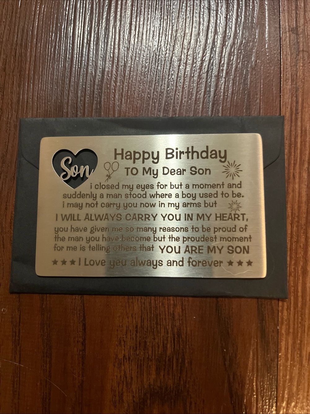 Son Happy Birthday Metal Engraved Wallet Greeting Card